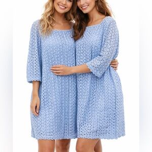 EUC London Times Size Large Sky Blue Lace Overlay Lined‎ Dress